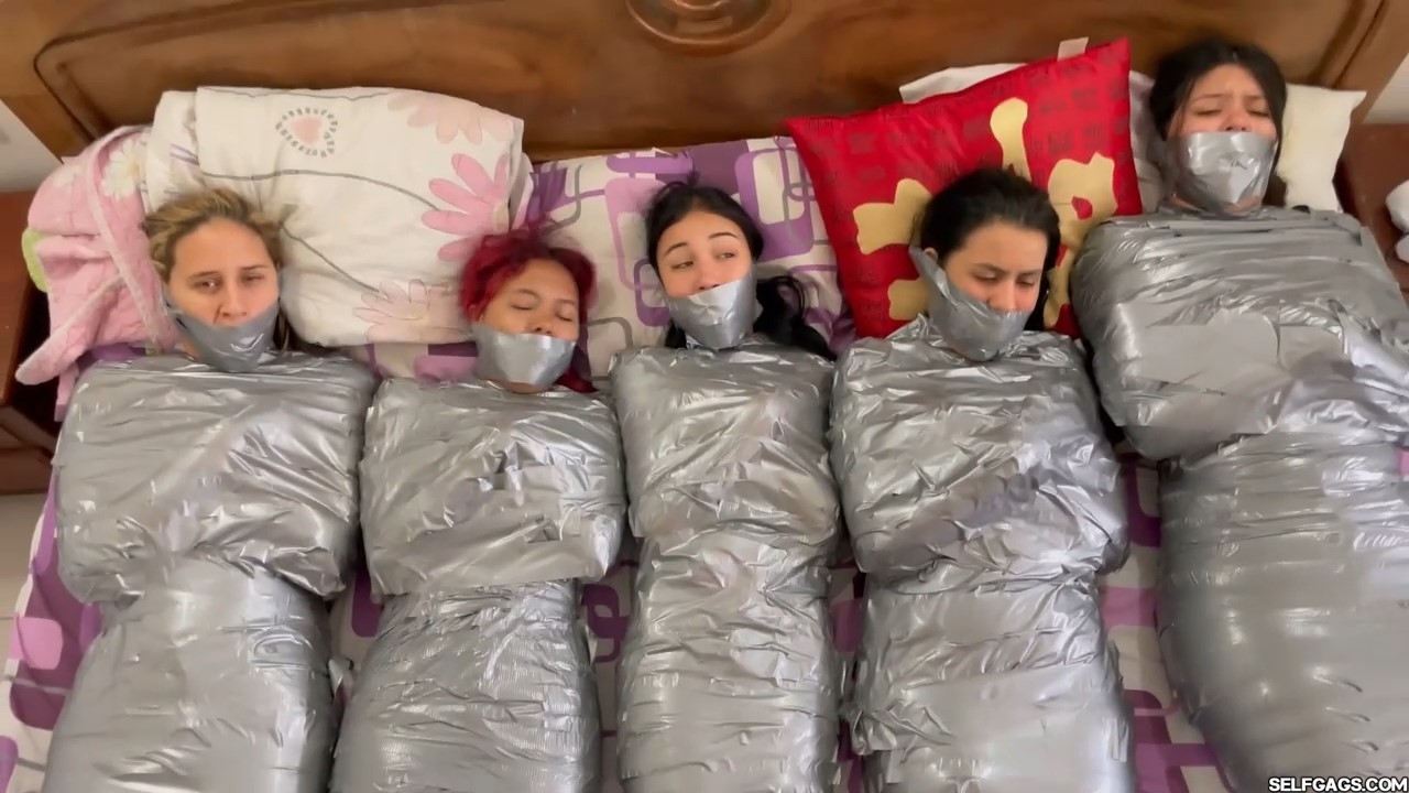 Trapped In Mummy Mansion 5 Mummified Girls Struggle All Wrapped Up And Gagged